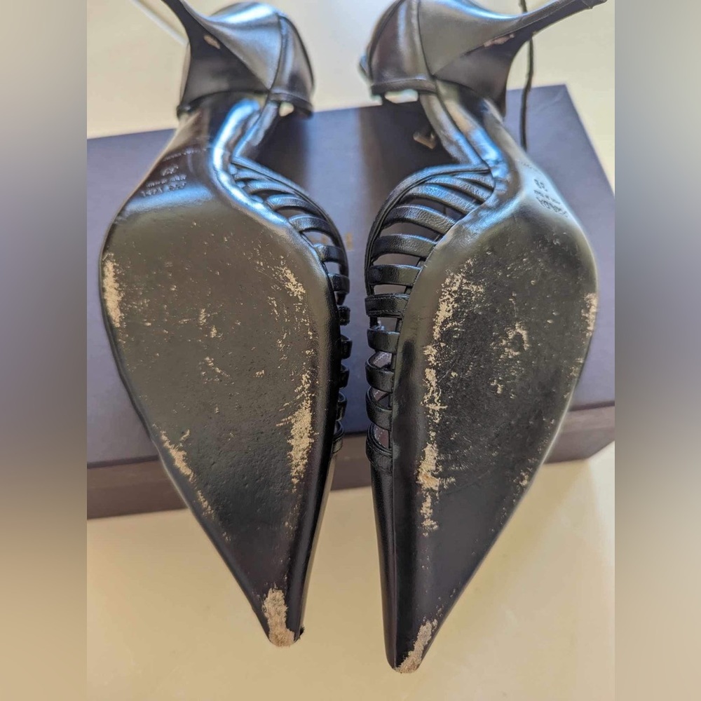 Prada Capretto Black Leather Heels Size: 39 - Picture 5 of 13